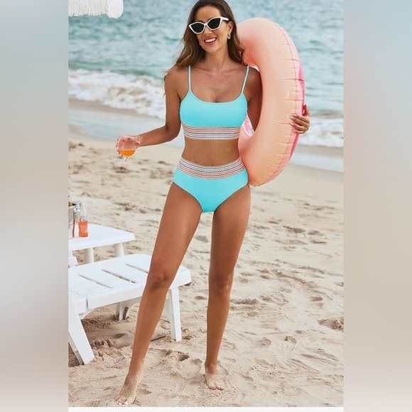NEW- turquoise Bikini 
High Waisted
Scoop Neck 
Adjustable Spaghetti Str… - Picture 8 of 8
